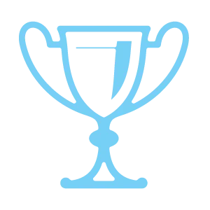 Light blue outline drawing of a trophy cup with two handles, shown on a white background.