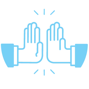 Two blue illustrated hands giving a high five, with motion lines indicating impact.