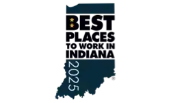 A dark blue rectangle with the year "2025" in white and two yellow stars above it on a black background.
