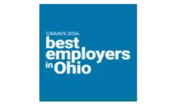 Blue square graphic with white text that reads: "CRAIN'S 2024 best employers in Ohio.