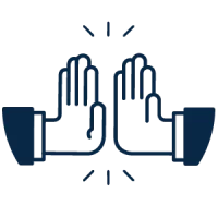 Two illustrated hands give a high five, with lines around the hands suggesting motion or impact.