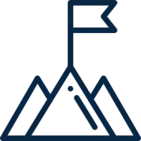 Simple line drawing of three mountain peaks with a flag on top of the highest peak.