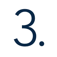 The image shows a large, dark blue number three followed by a period on a black background.