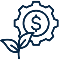 A simple, dark blue globe icon featuring interconnected lines and nodes, representing a global network or worldwide connectivity.