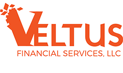 Logo for Veltus Financial Services, LLC in orange text with a stylized "V" that appears to break apart at the top left.