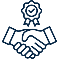 A dark blue, stylized, three-leafed propeller or fan icon with a small circle at the center.