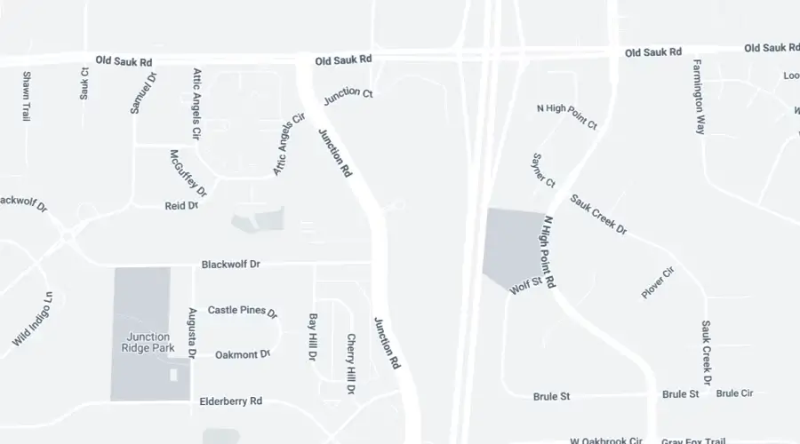 A map showing streets and roads including Old Sauk Rd, Junction Rd, Sauk Creek Dr, and nearby residential areas with labeled street names.