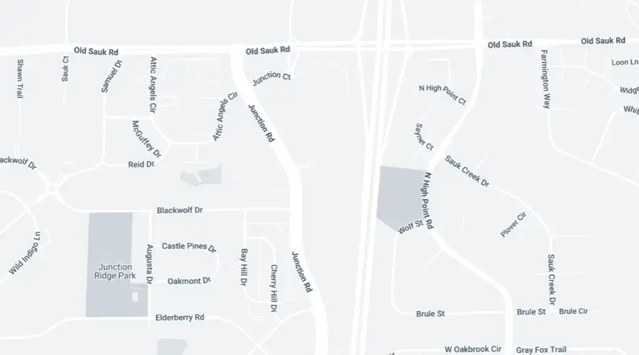 Map showing streets and neighborhoods including Old Sauk Rd, Junction Rd, Stonecreek Dr, and surrounding residential areas with labeled roads and intersections.