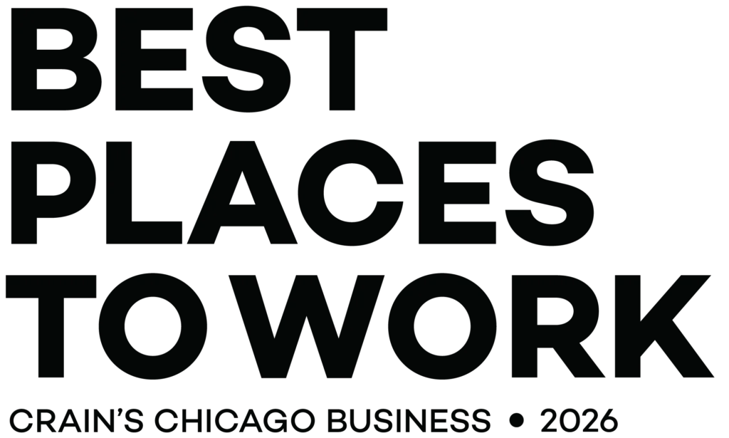 Black text reads “Best Places to Work” with “Crain’s Chicago Business • 2026” below on a light background.