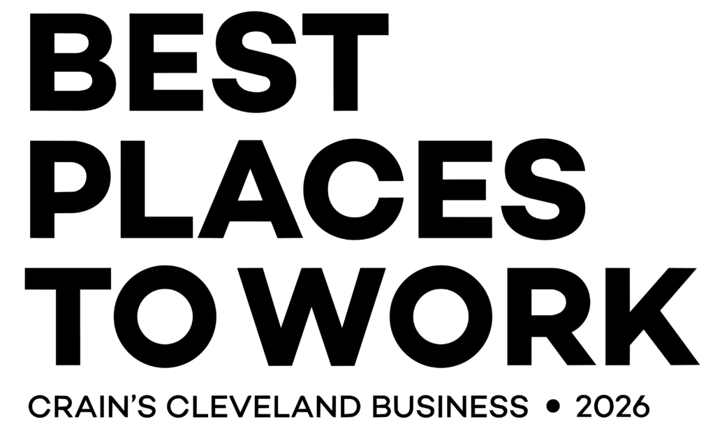 Black text reads “Best Places to Work. Crain’s Cleveland Business • 2026” on a light background.